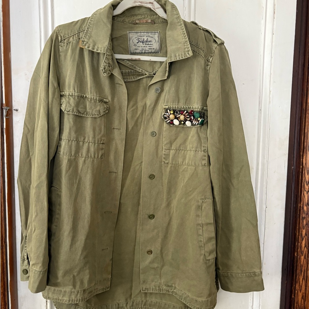 Zara Trafaluc Olive Jacket with Decorative Pocket